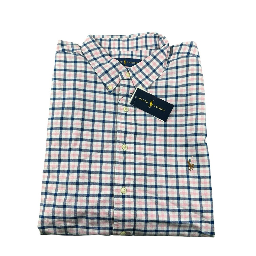 Polo Ralph Lauren White Pink Blue Checked Cotton S/S Button Front 3XLT NWT